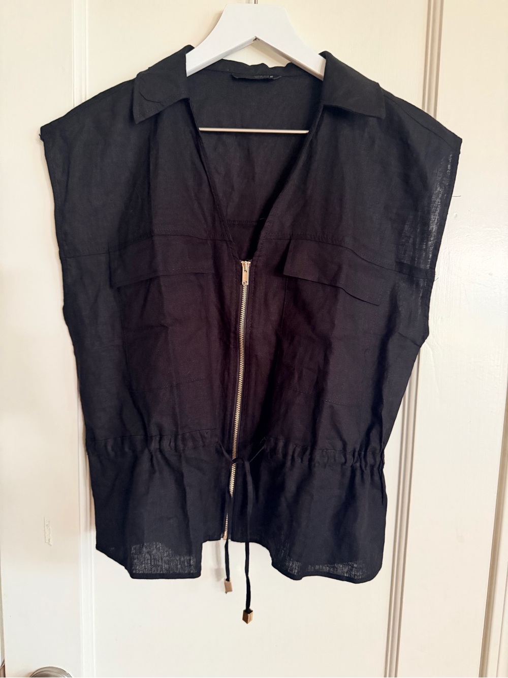 Zara Black Sleeveless Zip-Front Drawstring Tunic XS